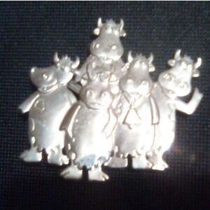 Vintage 1988 J.J.Jonette Pewter Cow Farm Animal Brooch Pin
